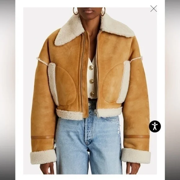 HALFBOY Short Cropped Aviator Shearling Jacket - Picture 2 of 11